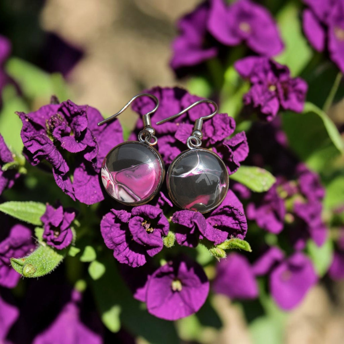 Boucle d'oreille "Encre & Orchidée" N°0714
