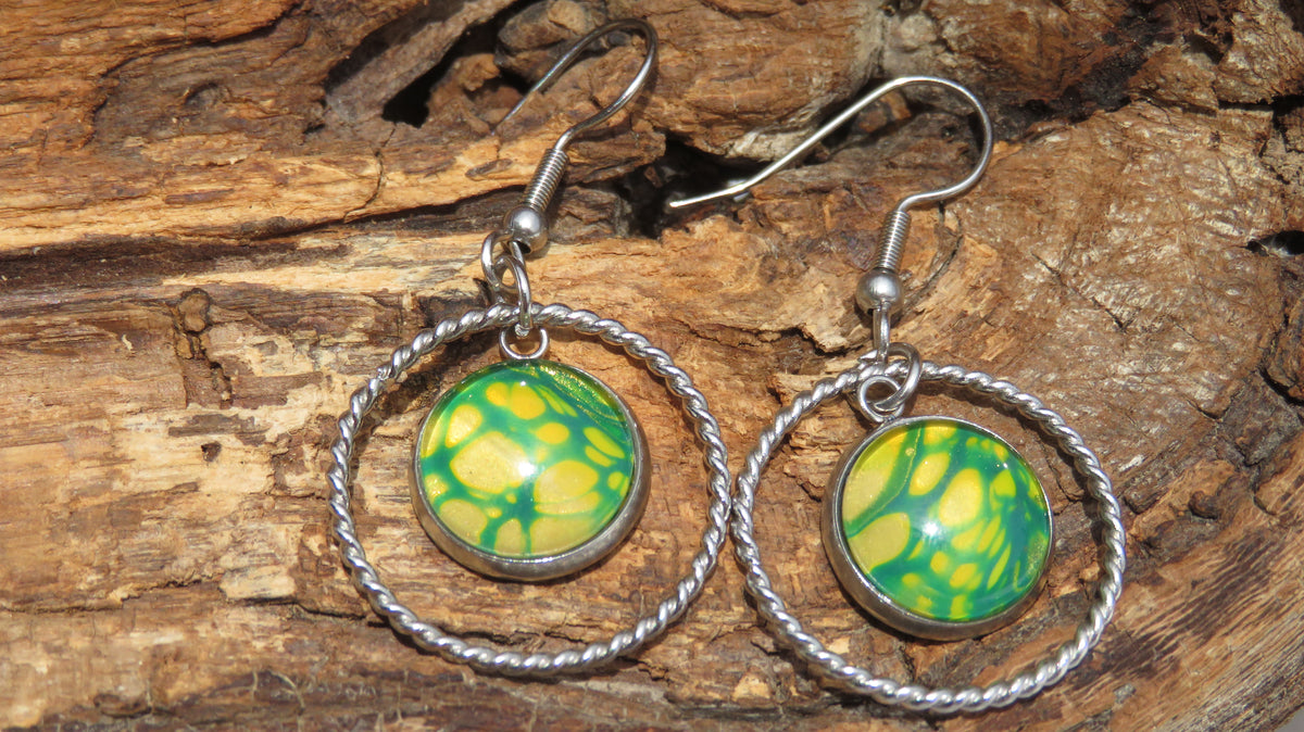 Boucle d'oreille "Chlorophylle Dorée" N°0158