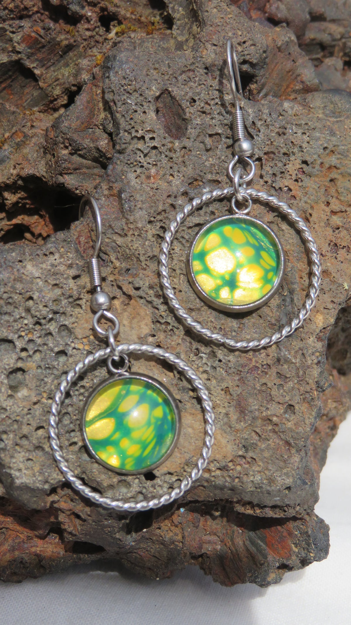 Boucle d'oreille "Chlorophylle Dorée" N°0158